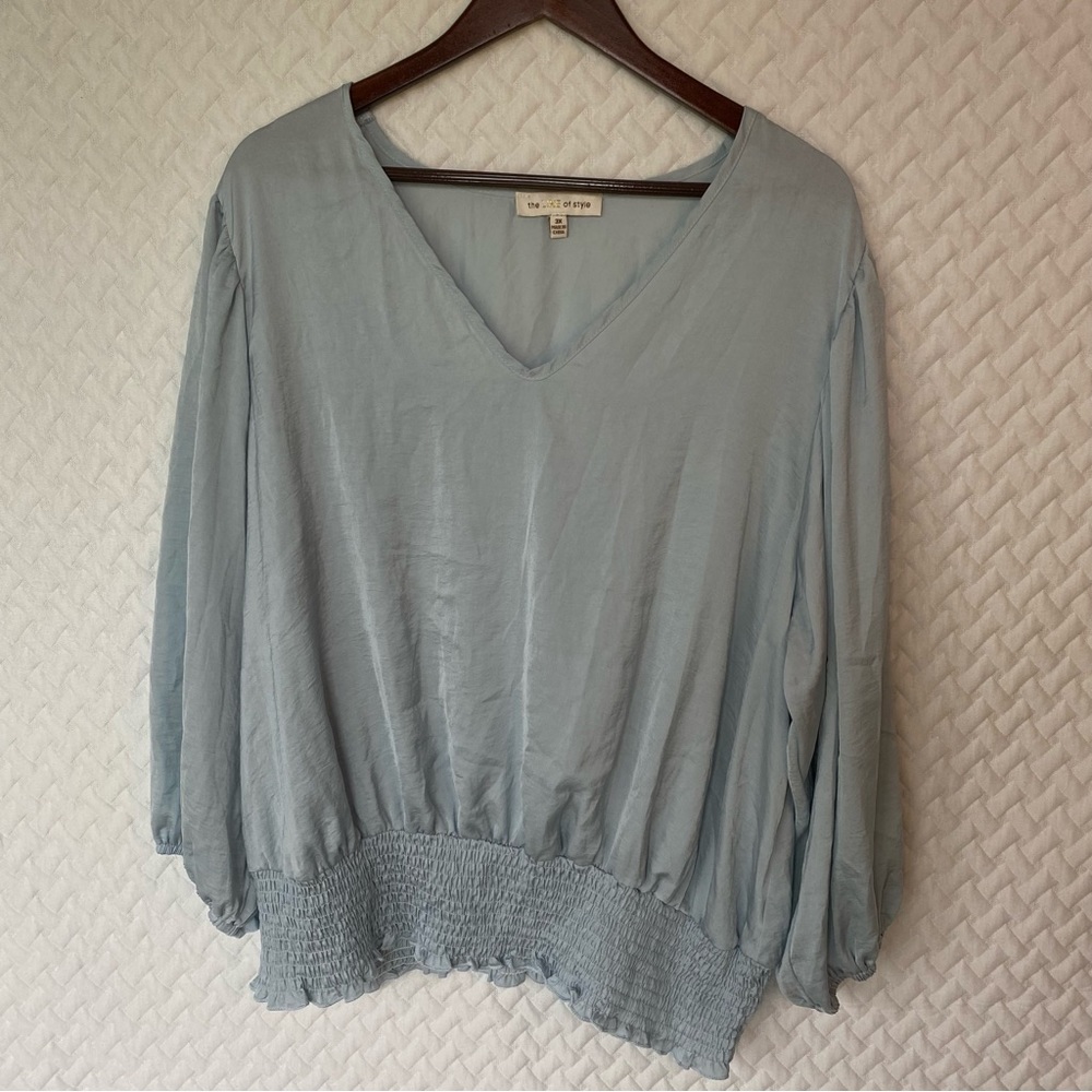 🌻 The LINE of style Light Blue V Neck Blouse Womans Size 3X